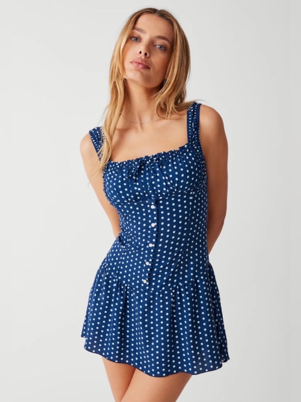 Frankie's Bikinis Navy and White Polka Dot Dress